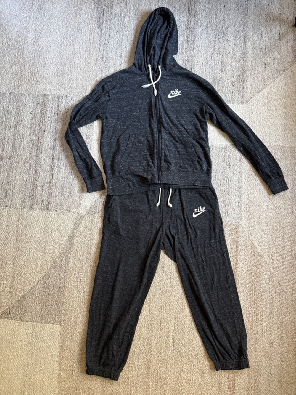 Nike Dark Heather Black Gray Zip Hoodie and crop pants Jogger Set